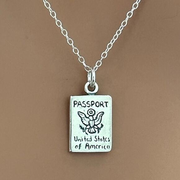 Sterling Silver Oxidized Passport Necklace - Picture 1 of 5